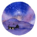 Winter cottage in night