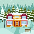 Winter country house. Winter landscape. Flat design. Vector illustration. Royalty Free Stock Photo