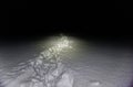 Winter country - illuminated trail in snow at night