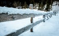 Winter country landscape with frozen timber - wooden fence. Royalty Free Stock Photo