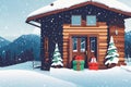 a winter country log cabin house christmas holiday season Santa gifts presents snowy home family giving seasonal holidays seasons