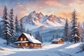 winter in the countryside cartoon illustration, winter environment illustration