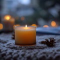 Winter coziness blurred aroma candle, perfect for reading at home