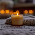 Winter coziness blurred aroma candle, perfect for reading at home