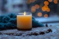 Winter coziness blurred aroma candle, perfect for reading at home