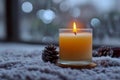 Winter coziness blurred aroma candle, perfect for reading at home