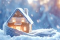 Winter coziness Knitted house, a charming abode on a blurry background