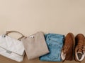 Winter cozy fashion flat lay, sweater, boots, bag