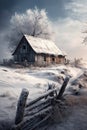 Winter cozy wooden cottage