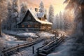 Winter cozy wooden cottage