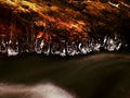 Winter creek with icicles above freeze mountain stream. Winter season Royalty Free Stock Photo