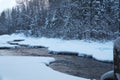 Winter creek snow ice river white covered trees Royalty Free Stock Photo