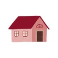 Winter cute cozy house. Sweet pink home. Royalty Free Stock Photo