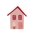 Winter cute cozy house. Sweet pink home. Royalty Free Stock Photo