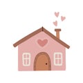 Winter cute cozy house. Sweet pink home. Royalty Free Stock Photo