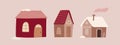 Winter cute cozy house. Sweet pink home. Royalty Free Stock Photo