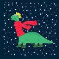 Winter cute Dinosaurs. Cute cartoon illustrations of wild animals in winter clothes. Vector collection of Dinosaur Royalty Free Stock Photo