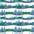 Winter cute landscape. Christmas seamless pattern with deers, mo Royalty Free Stock Photo