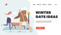 Winter Date Ideas Landing Page Template. Happy Couple Skate at City Ice Rink, Outdoor Activities at Winter Park Royalty Free Stock Photo