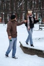 Winter Date Ideas to Cozy Up. Cheap First-Date Ideas for Winter Love dating outdoors. Cold season dates for couples Royalty Free Stock Photo