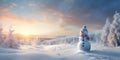 Winter dawn with a festive snowman