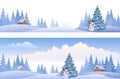 Winter day banners panoramic landscape