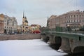 Winter day on the Belinsky Bridge in Saint Petersburg city