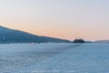 Ice-bound bay at sunset.