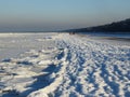 Winter day at the seashore of Riga gulf, Baltic Sea, Jurmala, Latvia Royalty Free Stock Photo