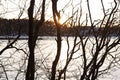 Winter day on the Ume River when the sun is setting on the horizon Royalty Free Stock Photo