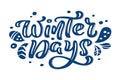 Winter Days blue Christmas vintage calligraphy lettering vector text with winter drawing scandinavian decor. For art