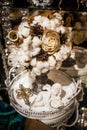 Winter decorative Christmas bouquet of cotton wool, cones, artificial flowers, ribbons and decorations Royalty Free Stock Photo