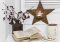 Winter Decoraton Rustic Style With Hot Chocolate And Books