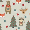 Winter Deer and Fox Vector Seamless Pattern.