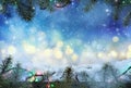 Winter design. Christmas background with Frozen table. Blurred Royalty Free Stock Photo