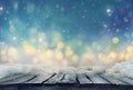 Winter design. Christmas background with Frozen table. Blurred Royalty Free Stock Photo