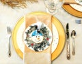 Winter Dinner Table Setting with Snowman Royalty Free Stock Photo