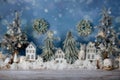 Winter diorama with houses and decorations Royalty Free Stock Photo