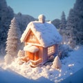 Winter diorama Miniature house in a snowy and enchanting setting Royalty Free Stock Photo