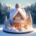 Winter diorama Miniature house in a snowy and enchanting setting Royalty Free Stock Photo