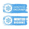 Winter discount with snowflake on blue drawn banners
