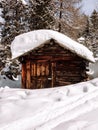 Winter dolomites cabin forest
