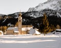 Winter dolomites church sunset