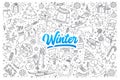 Winter doodle set with lettering