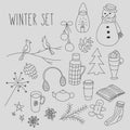 Winter doodles hand drawn set