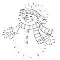 Winter Dot to Dot Christmas snowman for kids. Black and white illustration isolated on white background Royalty Free Stock Photo