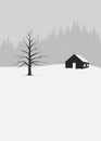 Vector winter dream with black house and tree