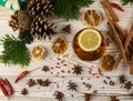 Winter drink with spices on festive new year background Royalty Free Stock Photo