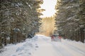 Winter driving in forest