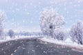 Winter Driving - Winter Road Country road leading through a winter mountain landscape Royalty Free Stock Photo